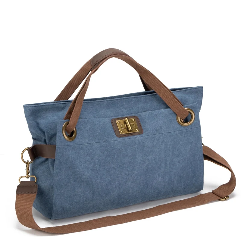 Sac week-end en cuir et toile TOBAGO L Bleu denim