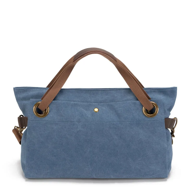 Sac week-end en cuir et toile TOBAGO L Bleu denim