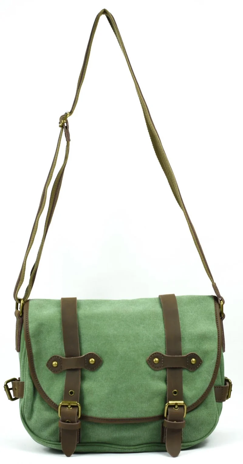 Sacoche cuir et toile PAPEY Menthe givrée