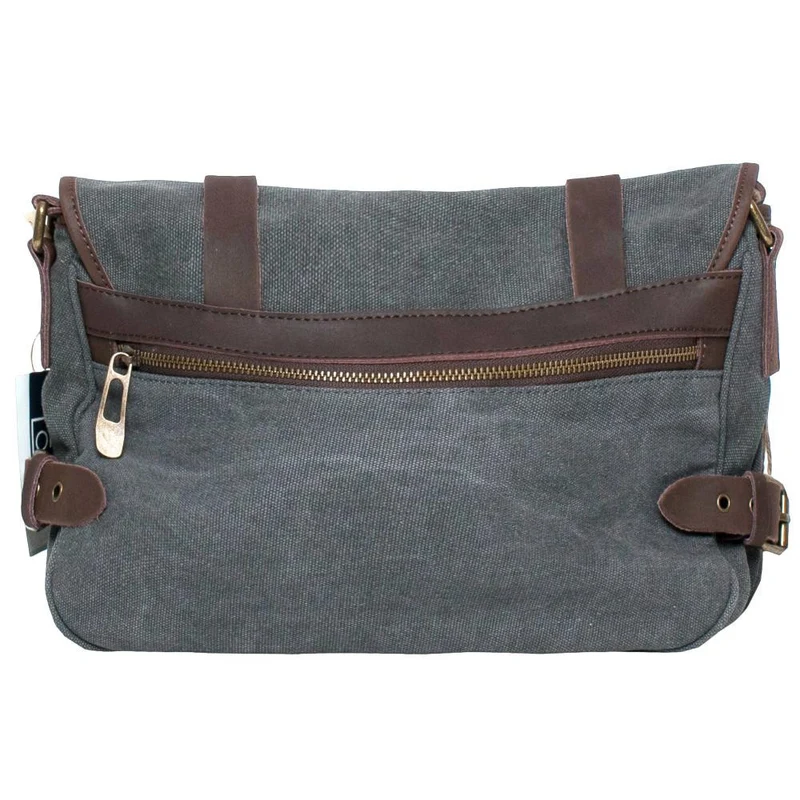 Sacoche cuir et toile PAPEY Gris taupé