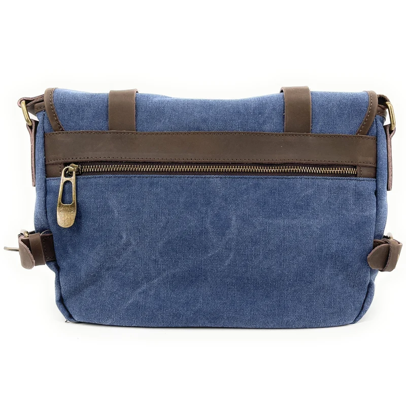 Sacoche cuir et toile PAPEY Bleu denim