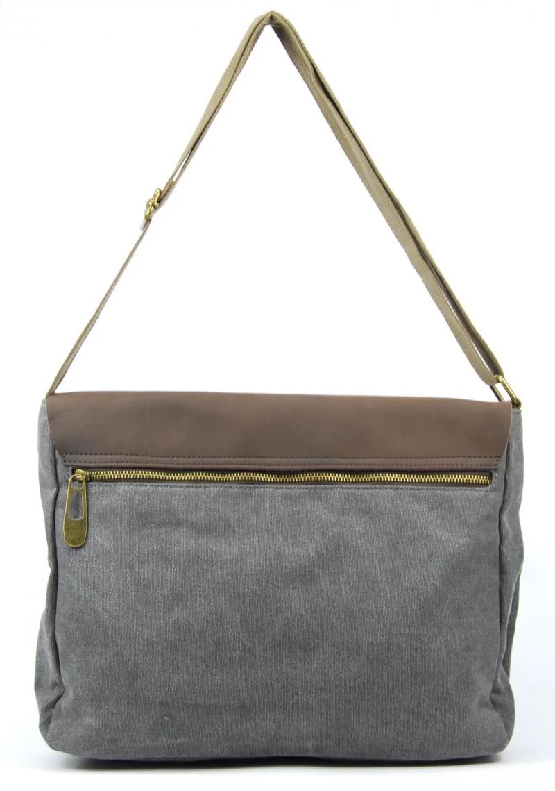 Sacoche cuir et toile CANCUN Gris taupé