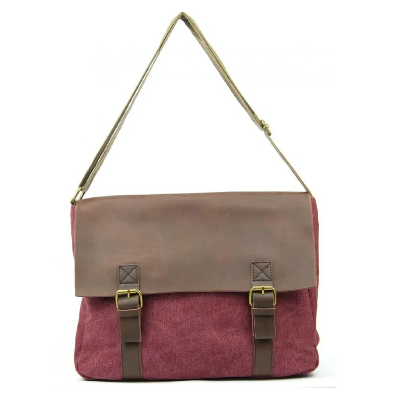 Sacoche cuir et toile CANCUN Bordeaux