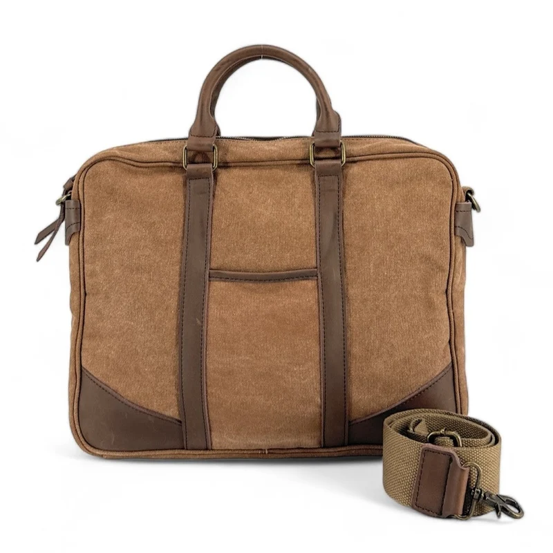 Sacoche en cuir et toile LOMBOK Camel foncé