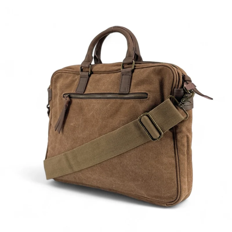 Sacoche en cuir et toile LOMBOK Camel foncé