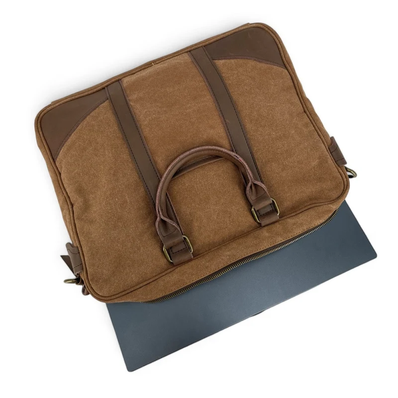 Sacoche en cuir et toile LOMBOK Camel foncé