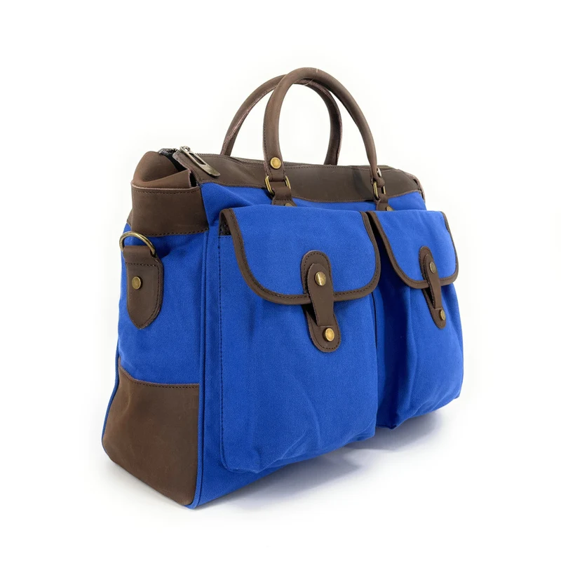 Sac week-end et voyage en cuir et toile AUSTERLITZ Bleu roi