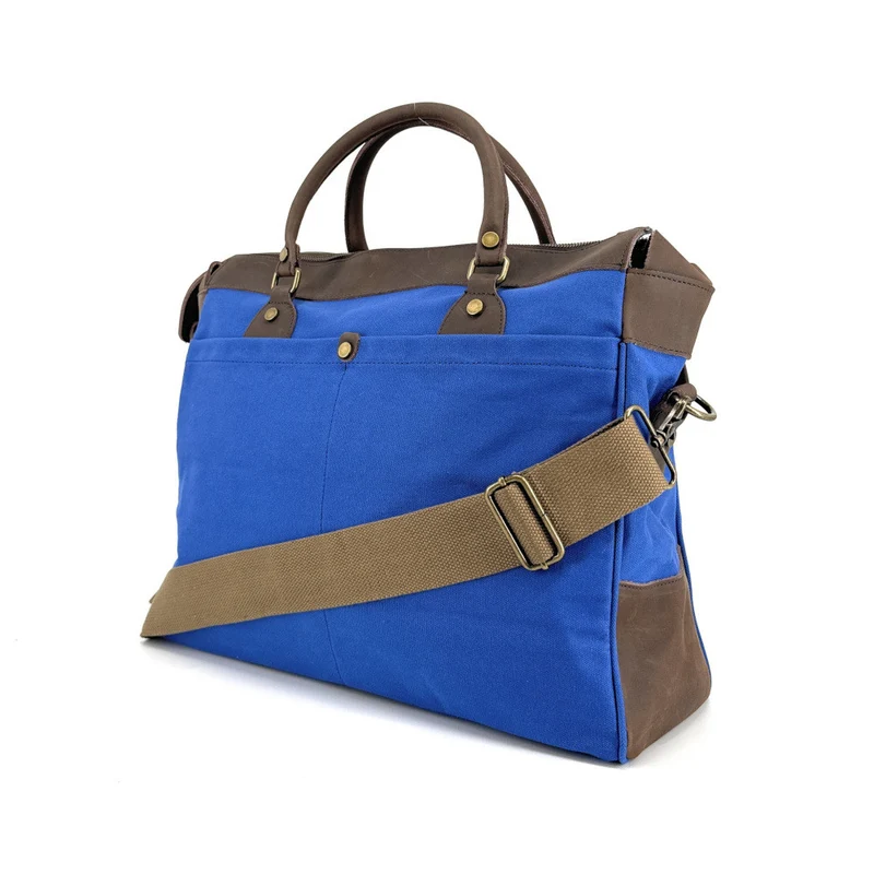 Sac week-end et voyage en cuir et toile AUSTERLITZ Bleu roi