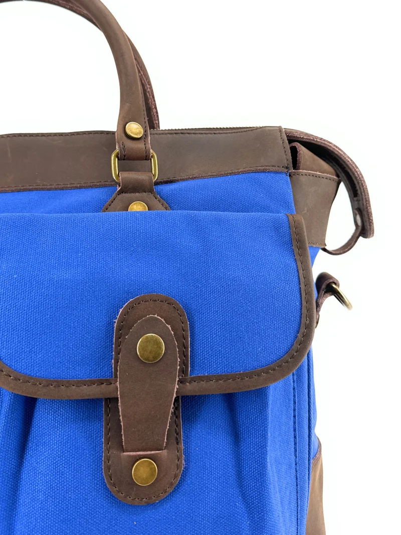 Sac week-end et voyage en cuir et toile AUSTERLITZ Bleu roi