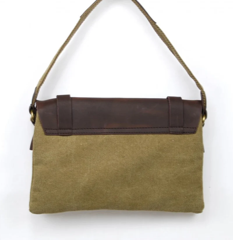 Pochette en cuir et toile JAVA Kaki clair