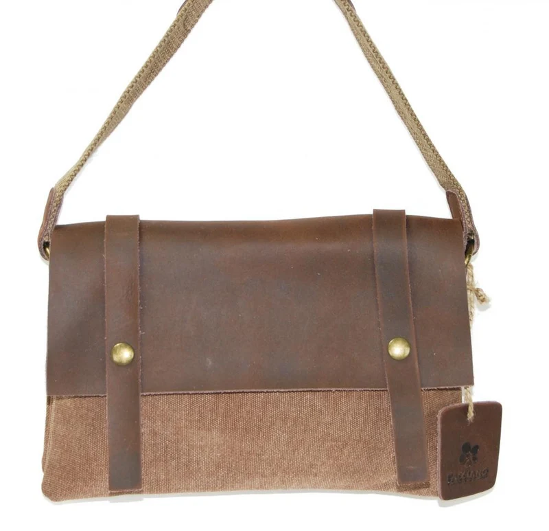 Pochette en cuir et toile JAVA Camel