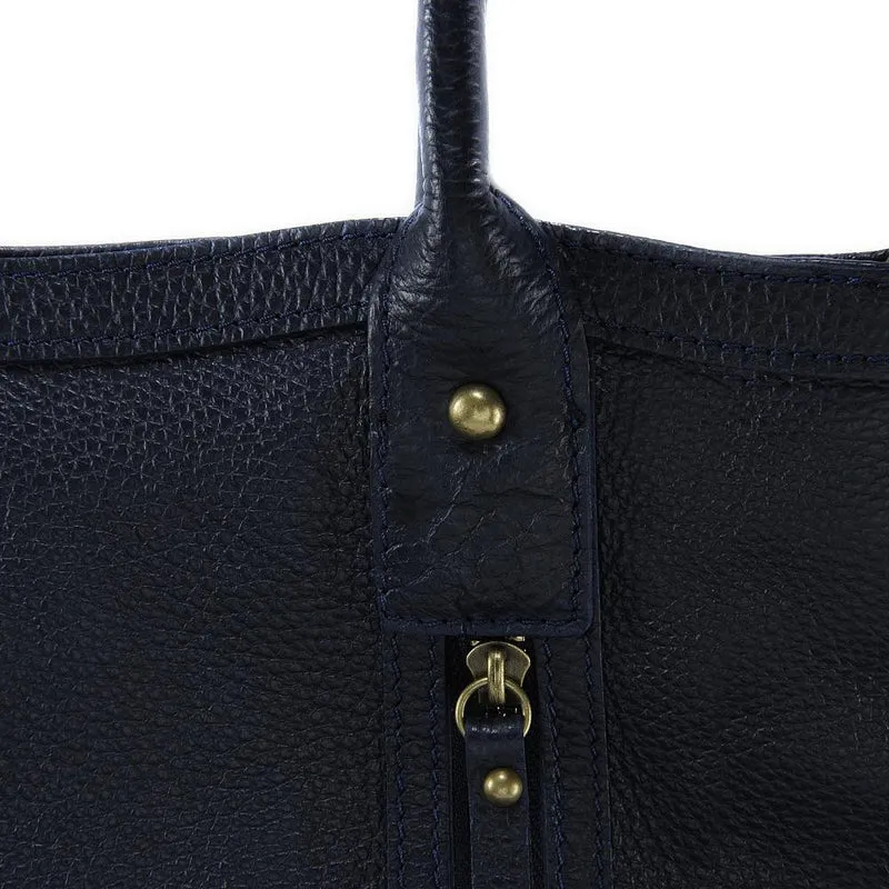 Sac à main en cuir grainé RANGOON Bleu marine