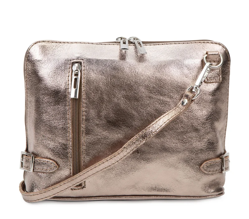 Sac à main en cuir italien métallisé MAMMA MIA Champagne irisé