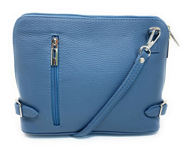 Sac à main en cuir italien grainé MAMMA MIA Bleu glacier