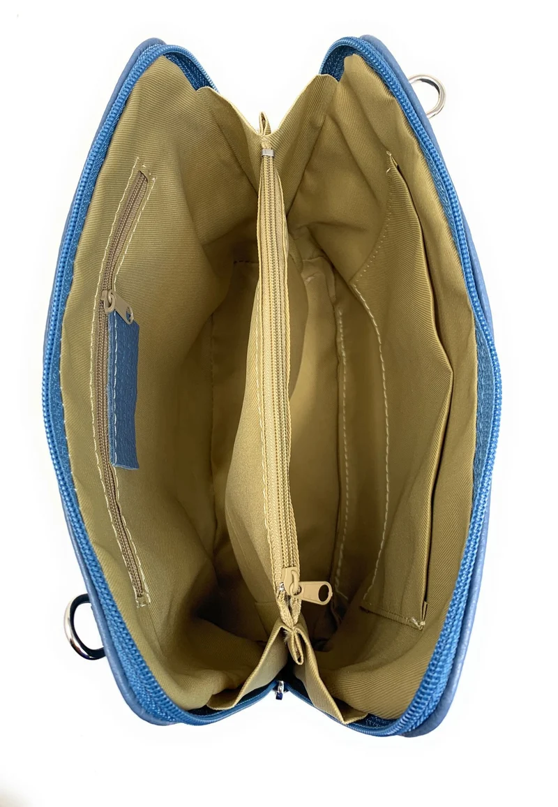 Sac à main en cuir italien grainé MAMMA MIA Bleu glacier