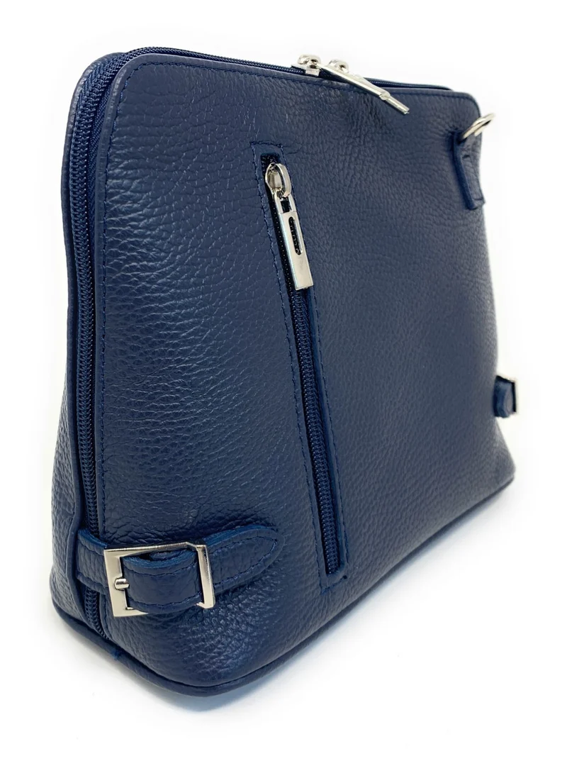 Sac à main en cuir italien grainé MAMMA MIA Bleu marine