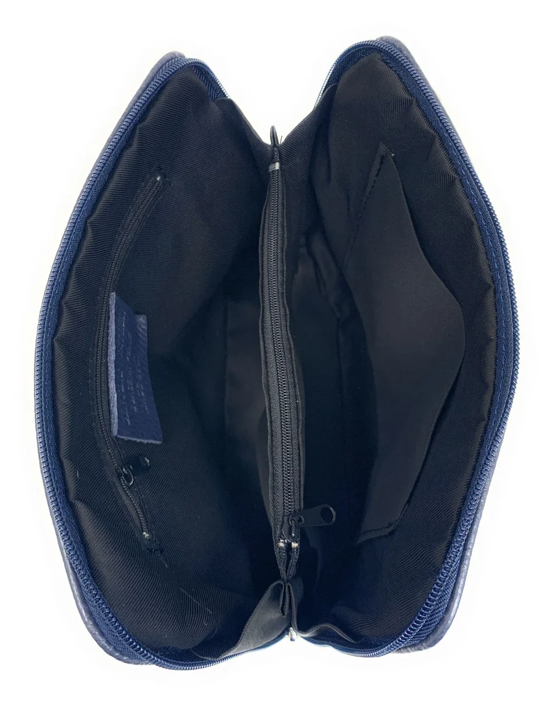 Sac à main en cuir italien grainé MAMMA MIA Bleu marine