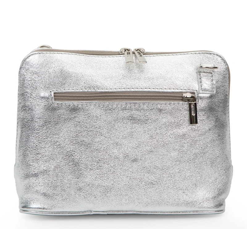 Sac à main en cuir italien métallisé MAMMA MIA Argent clair