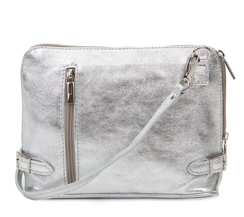 Sac à main en cuir italien métallisé MAMMA MIA Argent clair