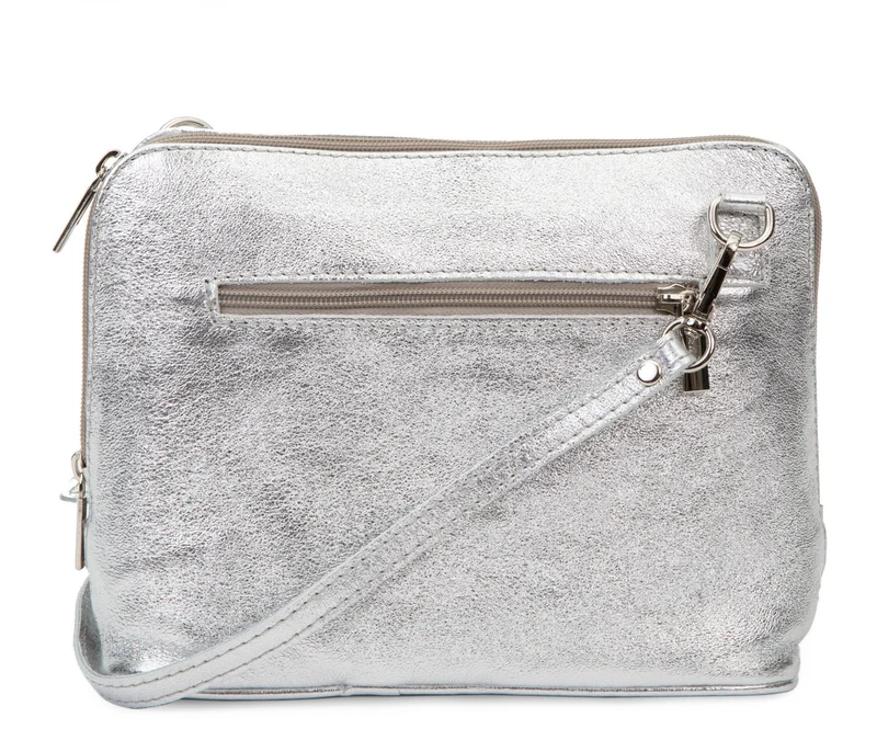 Sac à main en cuir italien métallisé MAMMA MIA Argent clair