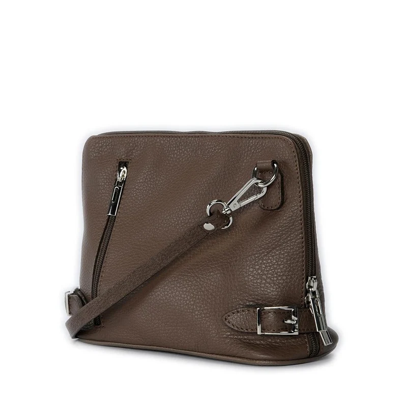 Mini sac à bandoulière en cuir grainé italien MIA Taupe foncé