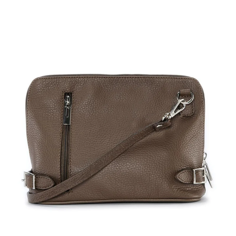 Mini sac à bandoulière en cuir grainé italien MIA Taupe foncé