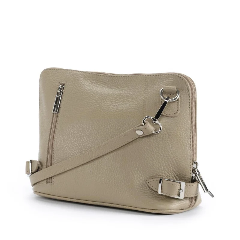 Mini sac à bandoulière en cuir grainé italien MIA Taupe clair
