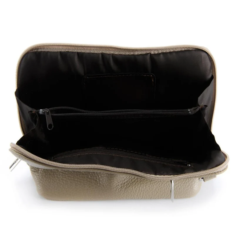 Mini sac à bandoulière en cuir grainé italien MIA Taupe clair