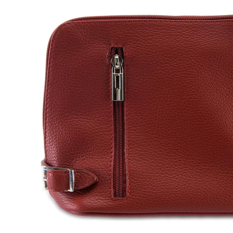 Mini sac à bandoulière en cuir grainé italien MIA Rouge foncé