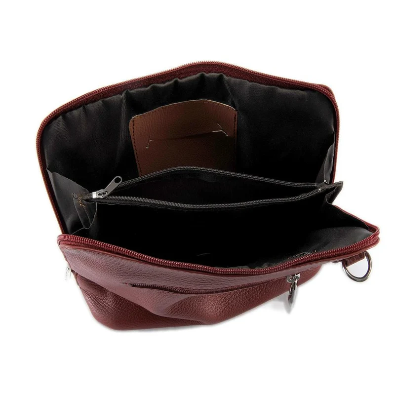 Mini sac à bandoulière en cuir grainé italien MIA Rouge foncé