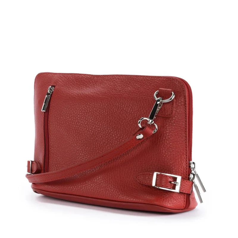Mini sac à bandoulière en cuir grainé italien MIA Rouge garance