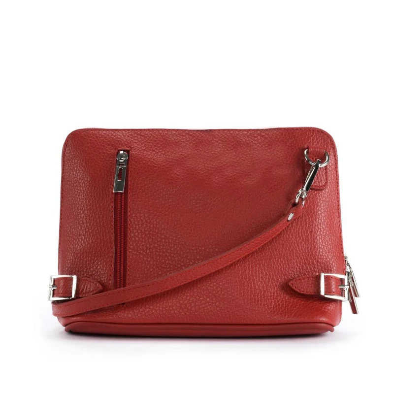 Mini sac à bandoulière en cuir grainé italien MIA Rouge garance