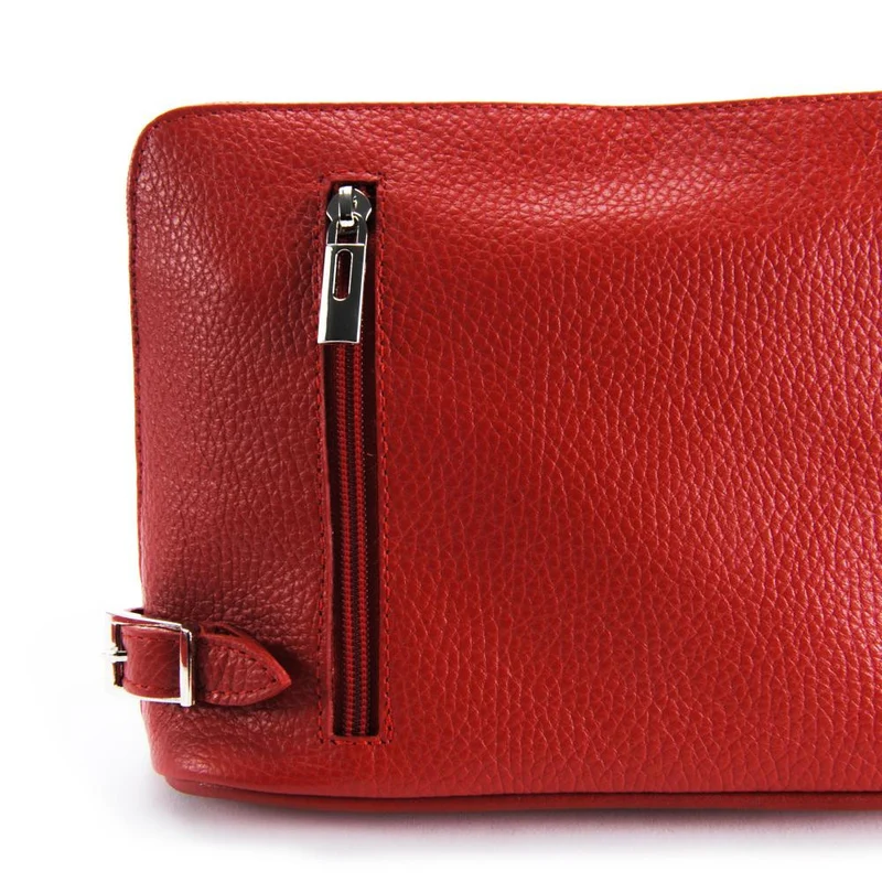 Mini sac à bandoulière en cuir grainé italien MIA Rouge garance