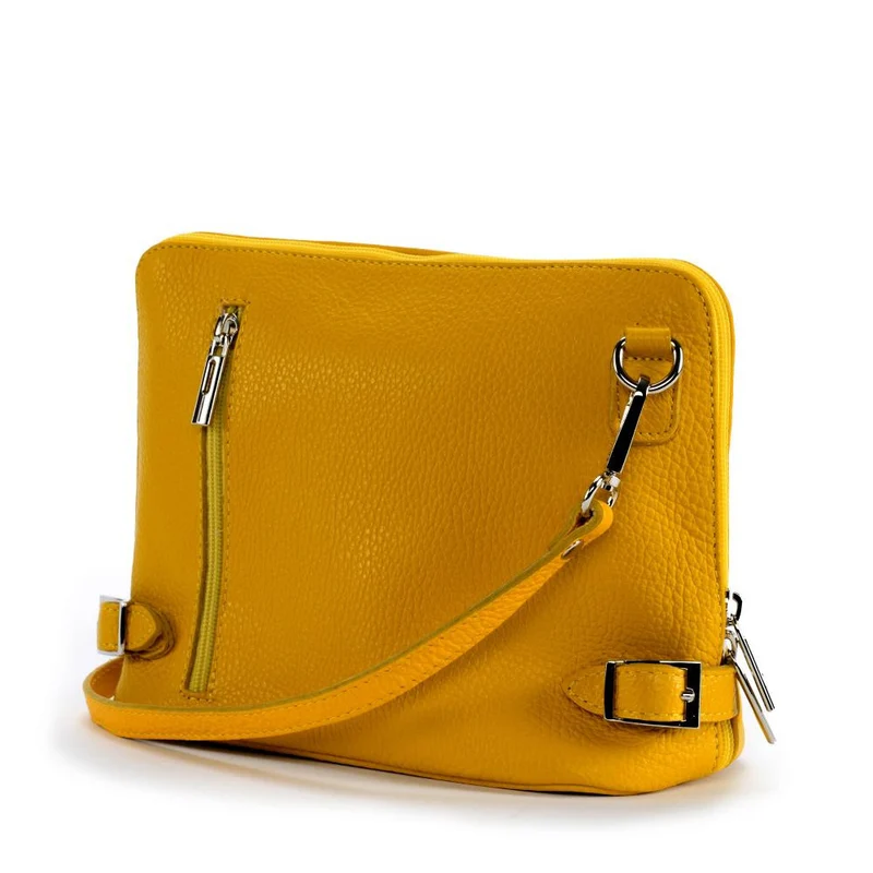 Mini sac à bandoulière en cuir grainé italien MIA Jaune Moutarde