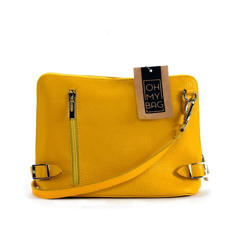 Mini sac à bandoulière en cuir grainé italien MIA Jaune Moutarde