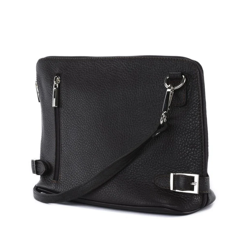 Mini sac à bandoulière en cuir grainé italien MIA Marron chocolat