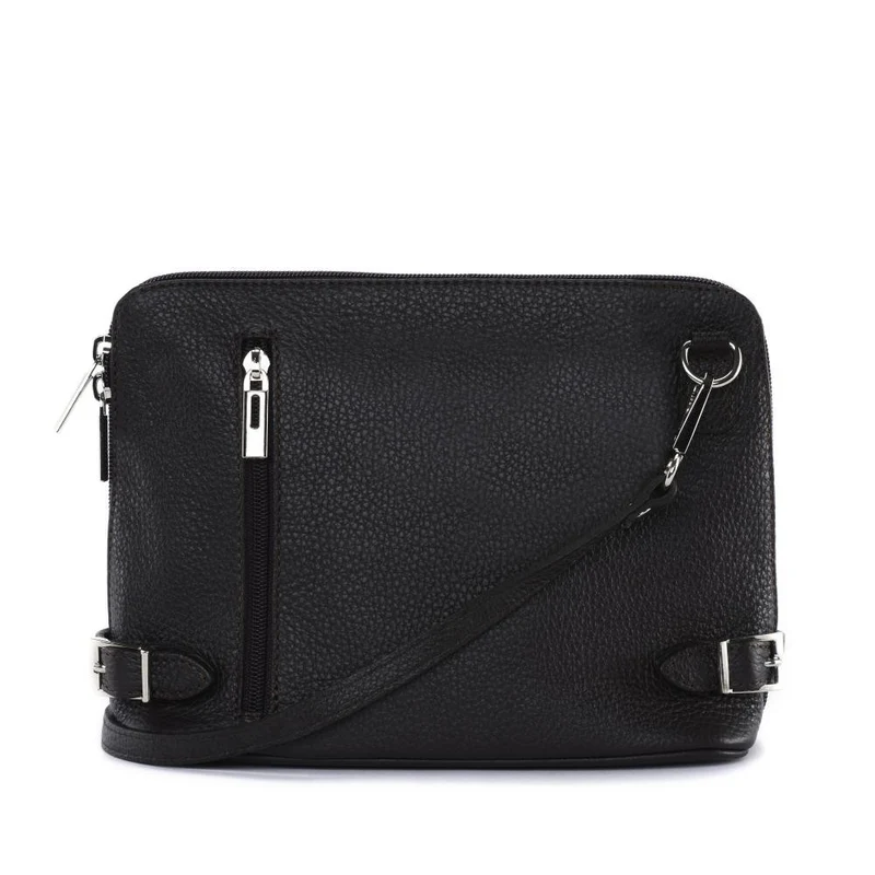 Mini sac à bandoulière en cuir grainé italien MIA Marron chocolat
