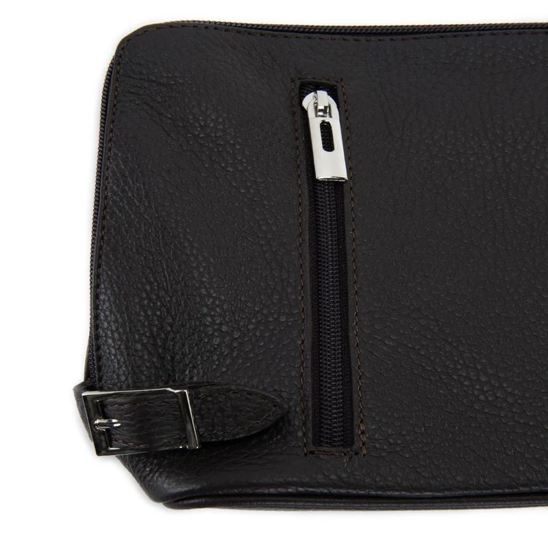 Mini sac à bandoulière en cuir grainé italien MIA Marron chocolat