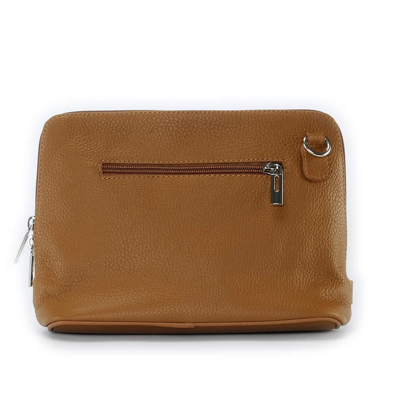 Mini sac à bandoulière en cuir grainé italien MIA Marron camel foncé