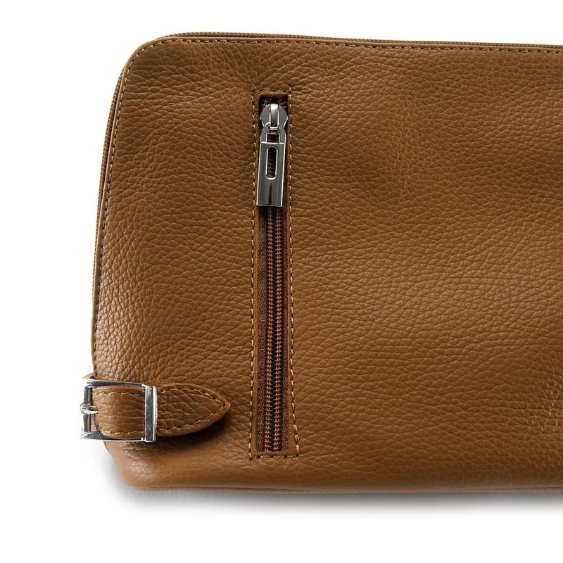 Mini sac à bandoulière en cuir grainé italien MIA Marron camel foncé