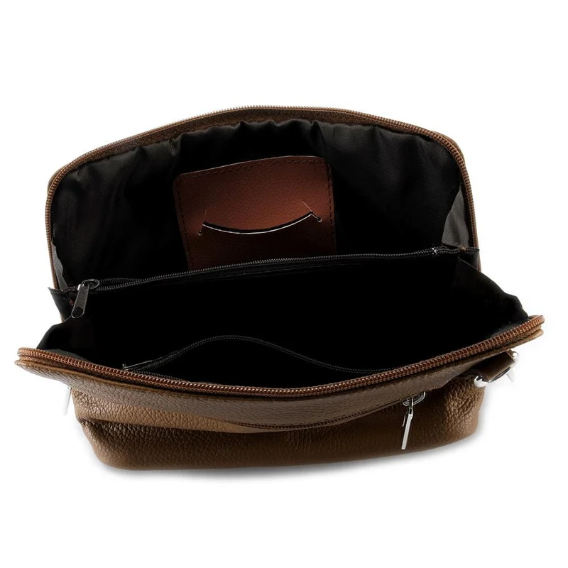 Mini sac à bandoulière en cuir grainé italien MIA Marron camel foncé