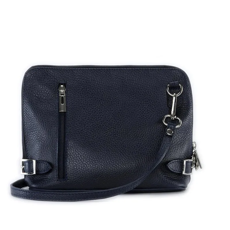 Mini sac à bandoulière en cuir grainé italien MIA Bleu marine
