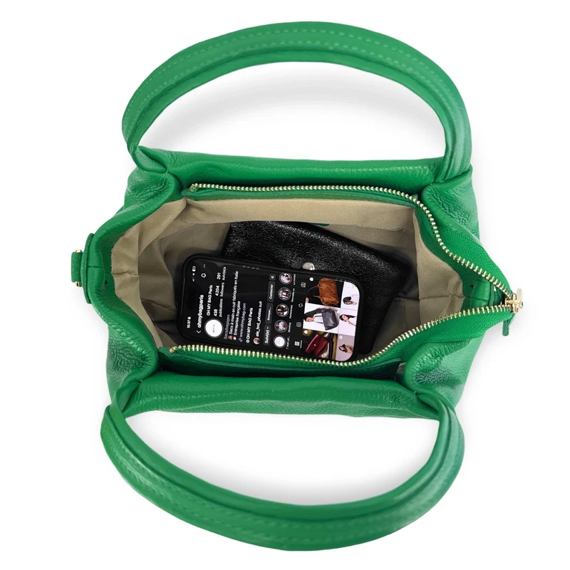 Sac à main en cuir grainé BUBBLE Vert anglais