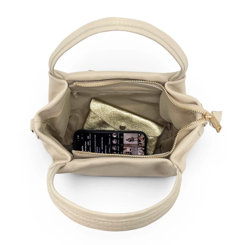 Sac à main en cuir grainé BUBBLE Taupe clair