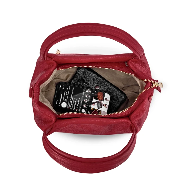 Sac à main en cuir grainé BUBBLE Rouge foncé