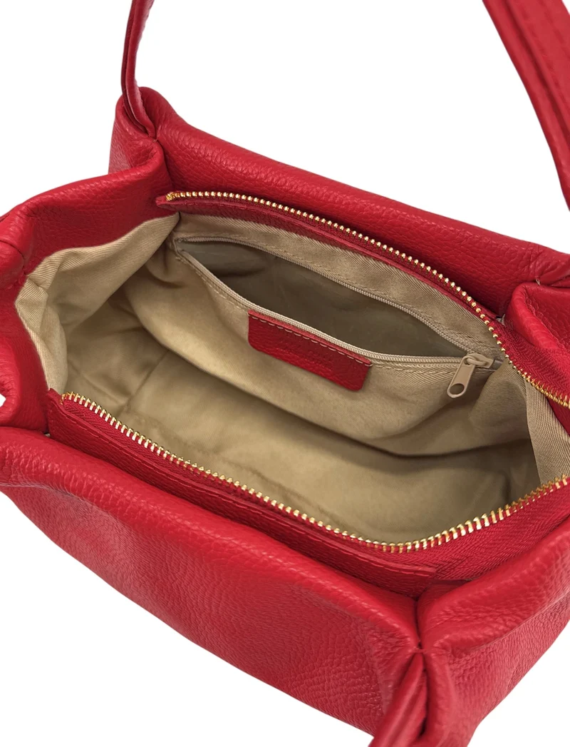Sac à main en cuir grainé BUBBLE Rouge garance