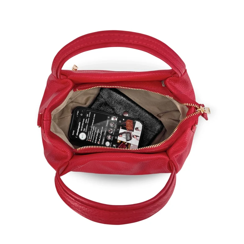Sac à main en cuir grainé BUBBLE Rouge garance