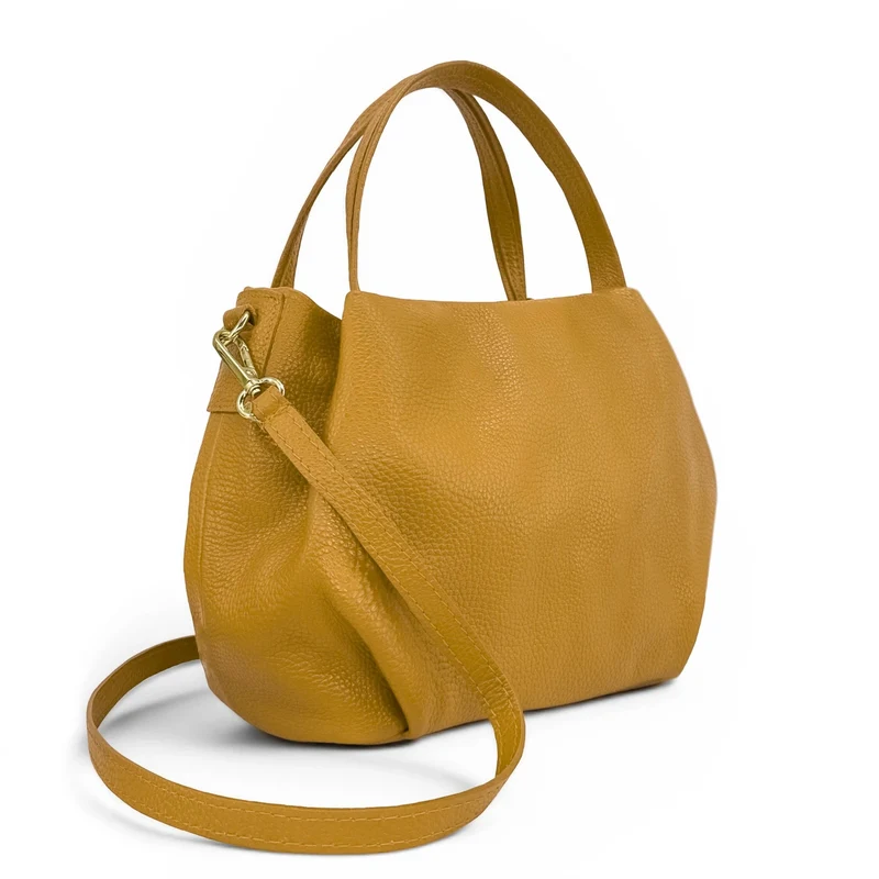 Sac à main en cuir grainé BUBBLE Jaune Moutarde