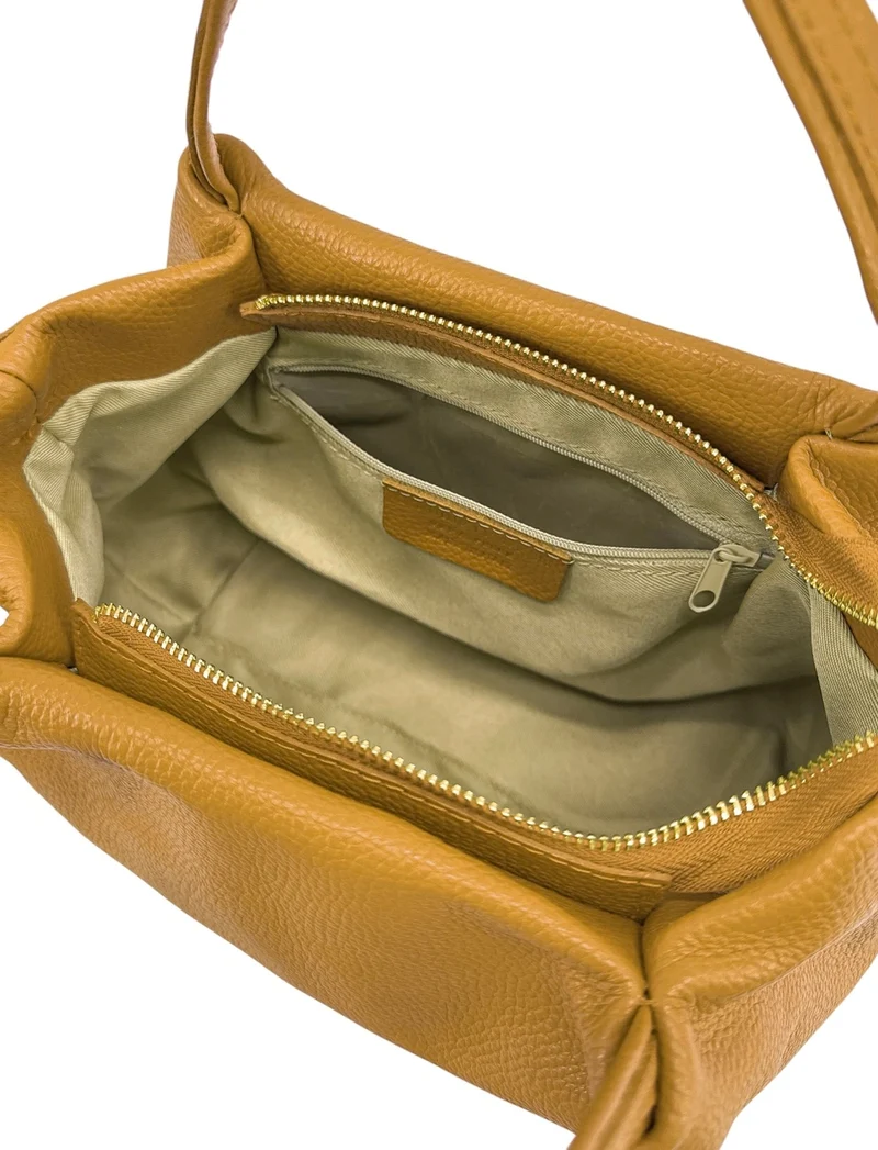 Sac à main en cuir grainé BUBBLE Jaune Moutarde