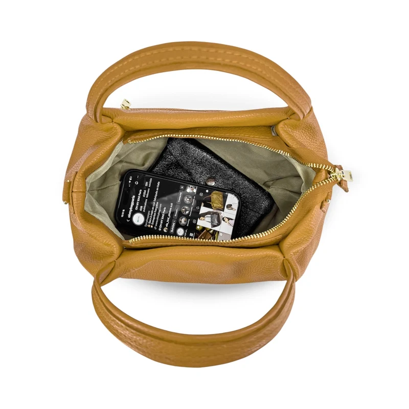 Sac à main en cuir grainé BUBBLE Jaune Moutarde